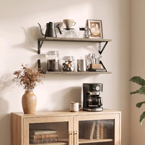 Axeman 18 Inch Floating Shelves, 8 Inch Deep Grey Wall Shelves Set of 2 - color: Grey, size: 18 Inch