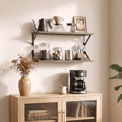 Axeman 18 Inch Floating Shelves, 8 Inch Deep Grey Wall Shelves Set of 2 - color: Grey, size: 18 Inch
