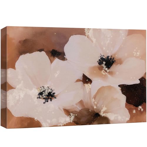 wall26 Canvas Print Wall Art Soft Watercolor White Poppy Flowers Neutral Beige and Brown Floral Digital Art Realism Rustic Scenic Nature Photography for Living Room, Bedroom, Office - 12"x18" - color: A25-2605-M13, size: 18"L x 12"W