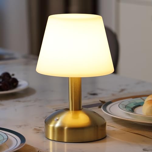 KDG Gold Cordless Small Table Lamp, Portable LED Dimmable Desk Lamp - color: Gold + White PE Plastic