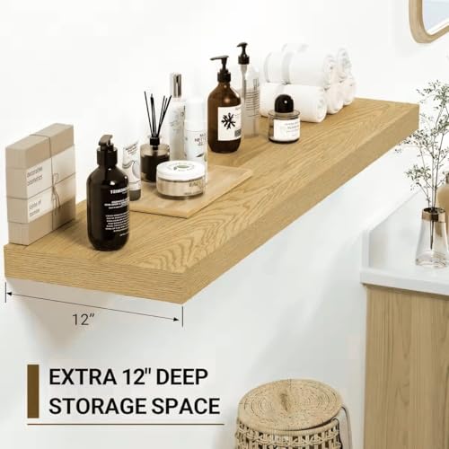 Vivelove 12 Inch Deep Floating Shelves, 12 X 12 Inches, Oak, Set of 2 - color: Oak, size: 12”wx12”dx1.5”h