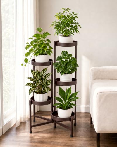 Bamworld Plant Stand Indoor Outdoor 5 Tier Corner Plant Shelf Metal Holder - color: Twilight Bronze, size: 5 Tiers