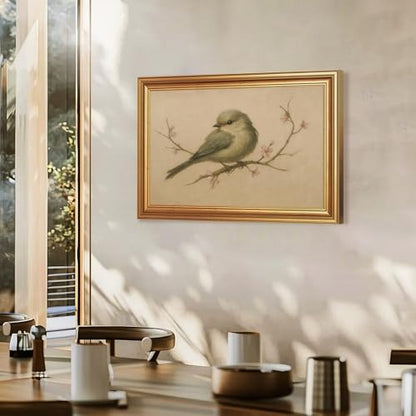EJPFOGV Serene Bird on Branch Pink Floral Framed Canvas Wall Art 16x24 inch - color: Bird, size: 24"L x 16"W