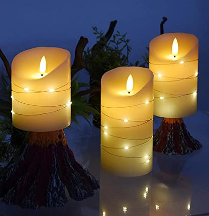 DANIP White LED flameless Candle with Embedded Star Light String, Three Piece LED Candle, with 11 Key Remote Control, 24-Hour Timer Function, Dancing Flame, (Ivory White) - color: WhiteB#1*3