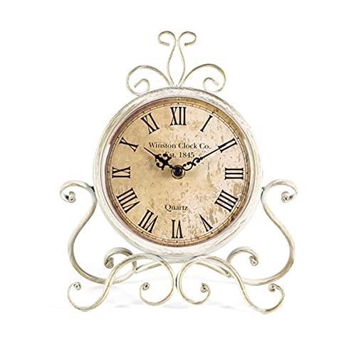 HZDHCLH Vintage Table Clocks for Living Room Bedroom Decor, Silent Decorative Farmhouse Shelf Clock Battery Operated, Small Rustic Mantel Clock with Roman Numerals (White) | for Living Room Bedroom Decor Silent Decorative Farmhouse Shelf Clock (White) - c