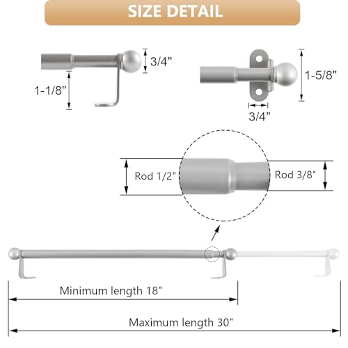 Cafe Curtain Rod 18-30 Inch, 1/2" Diameter, Door Curtain Rod, Nickel - color: Nickel, size: 18-30 Inch