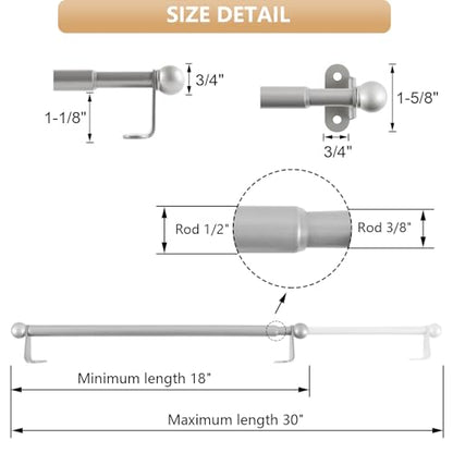 Cafe Curtain Rod 18-30 Inch, 1/2" Diameter, Door Curtain Rod, Nickel - color: Nickel, size: 18-30 Inch