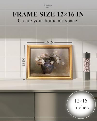 HUARCEY Framed Canvas Wall Art, Classical Roses Floral Prints, 12x16 Inch - color: Roses in Vase, size: 16"L x 12"W