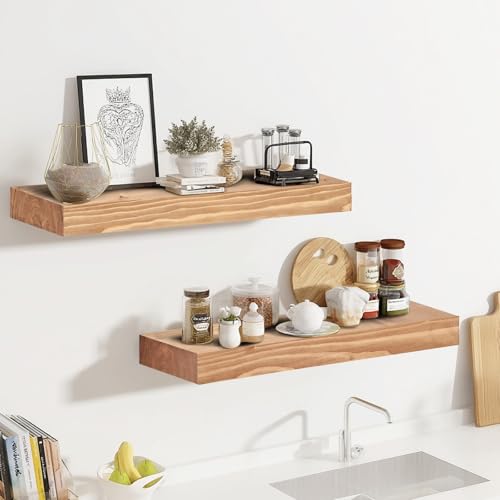 Solid Wood Floating Shelves, 17 Inch Wall Shelves, Set of 2, Oak - color: Oak, size: 17x8x1.6
