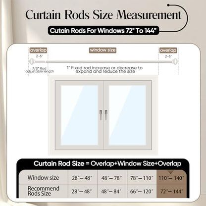 SIMEWIN Heavy Duty Window Curtain Rods - 72 to 144 Inches, Adjustable with Classic Finials, White Finish for Bedroom, Living Room, Patio, Kitchen - color: White, size: 28"-144"