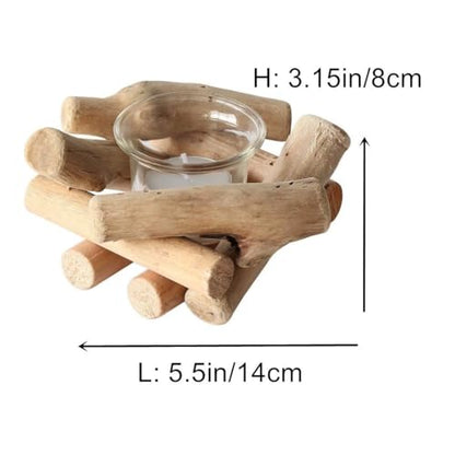 Sziqiqi Wooden Tea Light Candle Holder with Tealight Glass, Set of 2 - size: Pack of 2