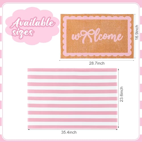 Tinideya 2 Pcs Pink Welcome Mats for Front Door Pink Stripe Layered Doormat - color: Pink