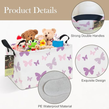 Rectangle Foldable Storage Basket Handles For Home, Butterfly - color: Rec-Purple Butterfly
