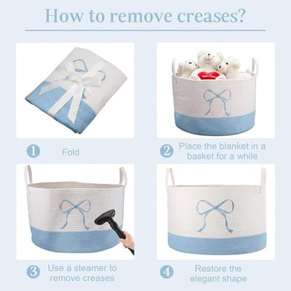 Honeydak Blue Laundry Basket Coquette Bow Hamper 13 x 20 Inches - color: Blue, size: 13 x 20 Inches