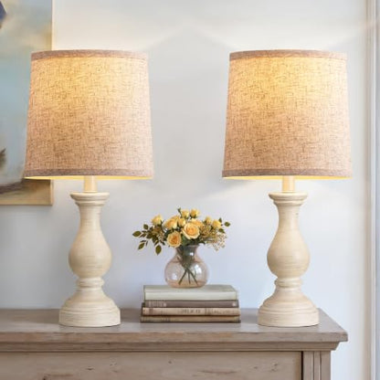 22" Farmhouse Table Lamps Set of 2, Rustic Bedside Lamps for Bedroom - color: B. Antique White