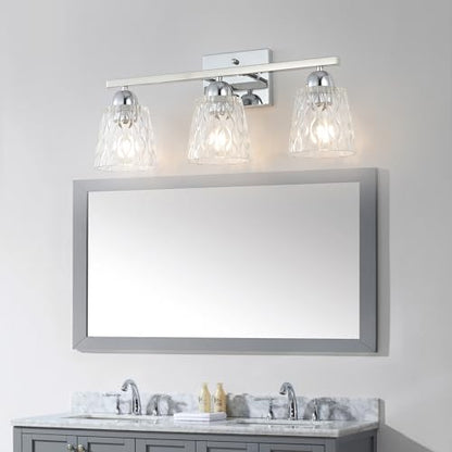 Mecgirn Stainless Steel Bathroom Vanity Light Over Mirror, 3 Light Polished Chrome Bathroom Light Fixtures with Textured Glass Shades, Modern Vanity Lighting Wall Mount - color: Polished Chrome, size: 3 Light