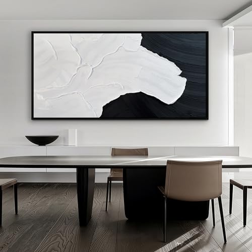 Black and White Abstract Wall Art Textured Oil Paintings 39x79 Inch - color: black, size: 39"L x 79"W