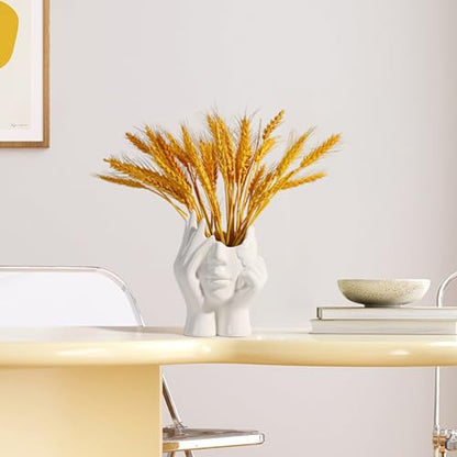 BrownLove Ceramic Face Vase White Flower for Decor Female Form Art Vase Modern Decorative Centerpiece for Table Shelf Living Room Office Bedroom - style: Hands on Cheeks