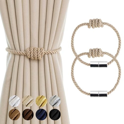 Curtain Tiebacks Magnetic Decorative Rope Tie Backs Holdbacks Contoeey - color: Beige