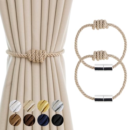 Curtain Tiebacks Magnetic Decorative Rope Tie Backs Holdbacks Contoeey - color: Beige