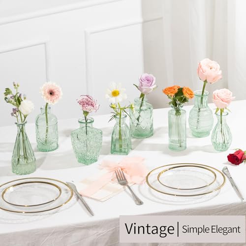 Sage Green Glass Bud Vases, Set of 10 Boho Wedding Centerpiece - color: Sage Green