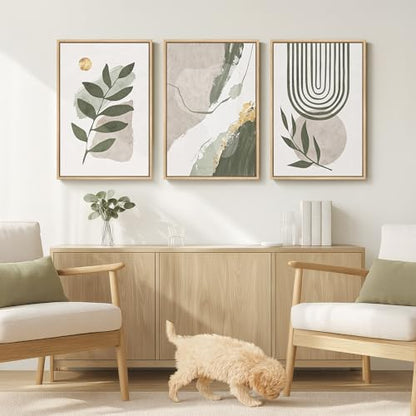 Large Framed Boho Sage Green Abstract Wall Art for Living Room, 16x24 Inch - color: Green Gold, size: 24" H x 16" W x 3Pcs