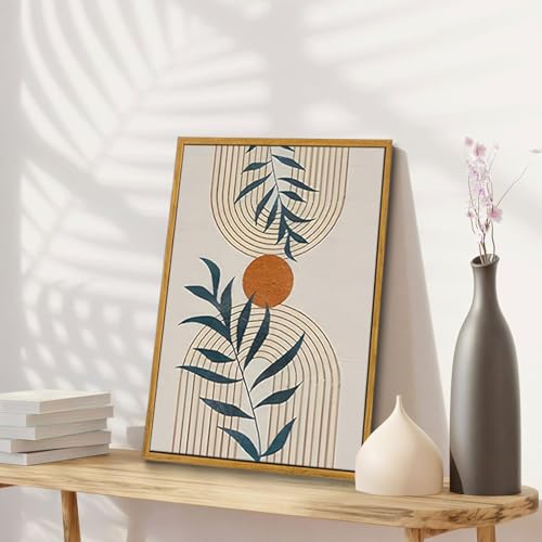 Boho Abstract Botanical Framed Canvas Wall Art Set of 3, 16x24 inch - color: Boho Blue, size: 16"x24"Natural