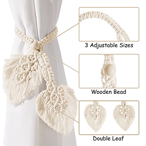 2 Pack Boho Curtain Tiebacks, Beige - color: S2