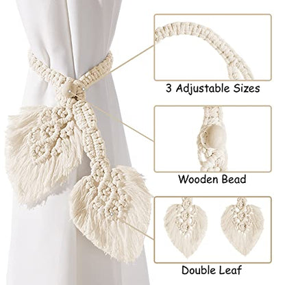 2 Pack Boho Curtain Tiebacks, Beige - color: S2