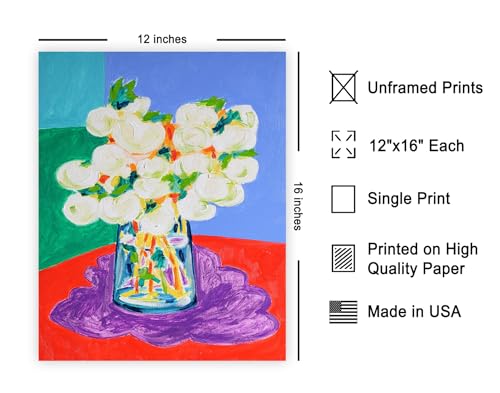 Monem Art White Viburnum Bouquet Print - Colorful Floral Still Life Poster - Wall Decor for Living Room, Bedroom or Dining Room - 12x16 Unframed Wall Art by Tamara Jare - color: Style-07, size: 12"L x 16"W
