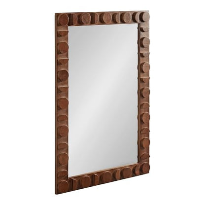 Kate and Laurel Lunara Modern Rectangle Wood Wall Mirror, 24 x 35, Walnut Brown, Mid-Century Dark Wooden Rectangular Bathroom Mirror for Over Sink with Geometric Detailing - color: Walnut Brown