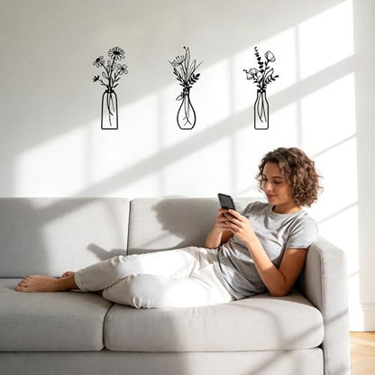 Embewhis Wall Decor Metal Flowers 3pcs, Rustic Farmhouse Flower Sculptures, 13.7" Wall Art Decor, Drill-Free Install Option for Living Room, Kitchen, Bedroom & Bathroom - size: K