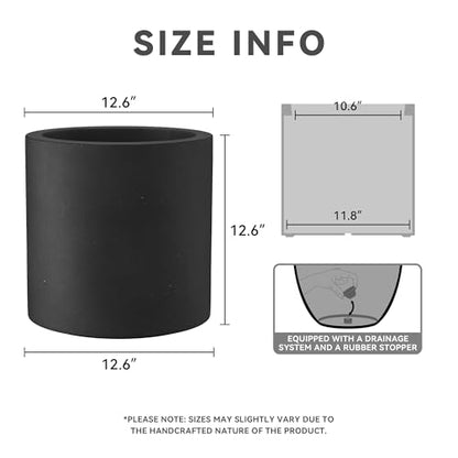 Kante Accent Round Cylinder Black Concrete Planter 12.6" Tall, Outdoor - color: Black, size: 12.6" Dia