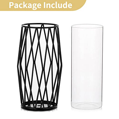 NUPTIO Black Geometric Hurricane Glass Candle Holder, 1 Piece - color: Black, size: Small