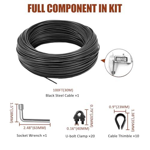 String Light Hanging Kit, All-Black Globe String Lights Suspension - size: 3/16 In. X 100 FT.