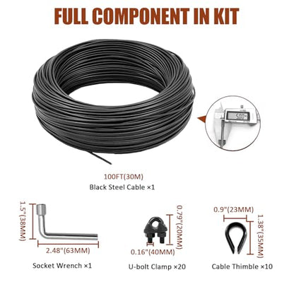 String Light Hanging Kit, All-Black Globe String Lights Suspension - size: 3/16 In. X 100 FT.