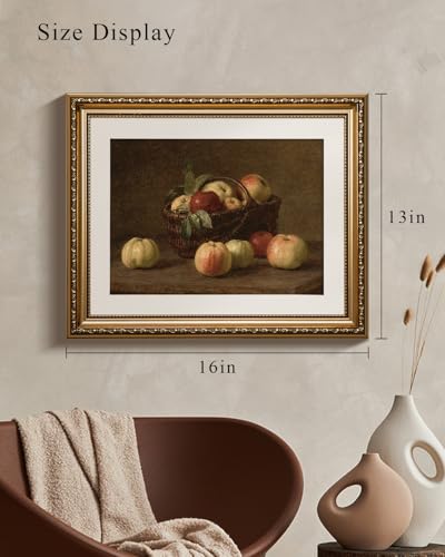 VIYYIEA Gold Framed Apple Still Life Wall Art Canvas Painting, 13×16 Inch - color: Apple Still Life, size: 16"L x 13"W