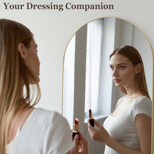 HARRITPURE 64"x21" Arched Full Length Mirror - color: Gold-rect Edge, size: 64"L x 21"W