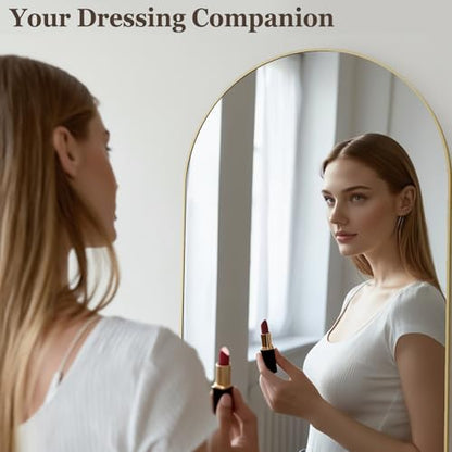 HARRITPURE 64"x21" Arched Full Length Mirror - color: Gold-rect Edge, size: 64"L x 21"W