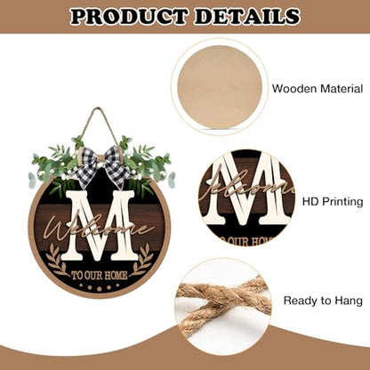 Monogram Letter M Front Door Sign, Welcome to Our Home Family Last - color: M