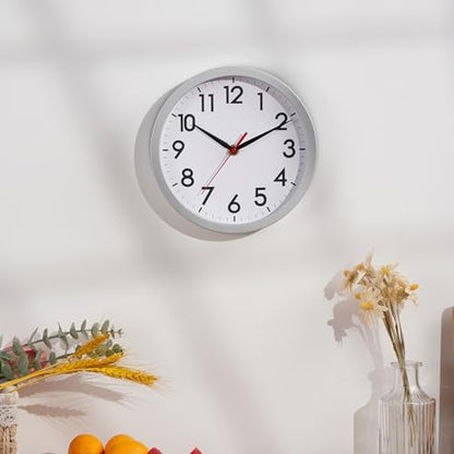 AKCISOT 8 Inch Wall Clock, Silent Battery Operated Analog Clock, Silver - color: B_silver, size: 8 Inch