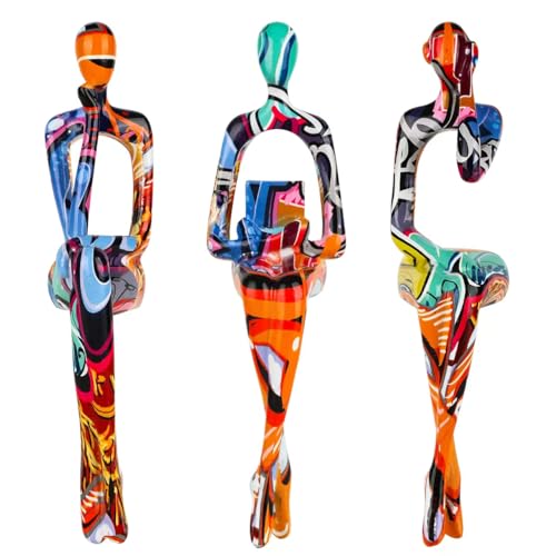 3Pcs Graffiti Abstract Women Thinker Sculptures,Resin Figurine Decor - color: Graffiti B