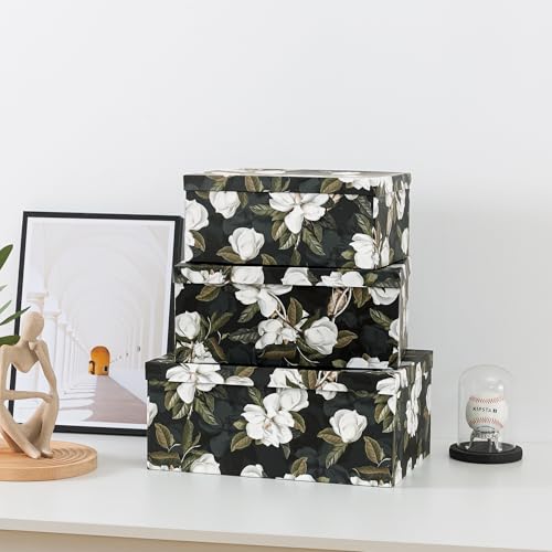 Soul & Lane - Midnight Gardenia Decorative Boxes with Lids, Set of 3, Black - color: Midnight Gardenia