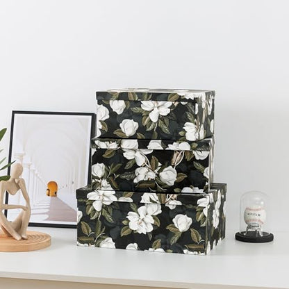 Soul & Lane - Midnight Gardenia Decorative Boxes with Lids, Set of 3, Black - color: Midnight Gardenia