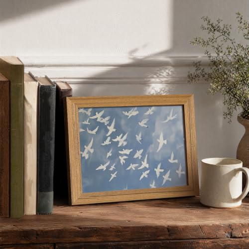 Framed Flying Bird Wall Art Vintage Blue Abstract Wall Decor Cottagecore Nature Wildlife Painting Print for Living Room Bedroom Office 8x10 inch - color: Goose, size: 10"L x 8"W