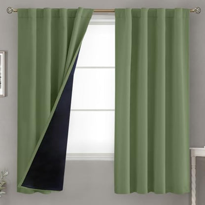 BGment 100% Blackout Curtains 63 Inch Length with Black Liner, Grass Green - color: Grass Green, size: 38"W x 63"L (Pack of 2)