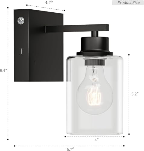 Wireless Battery Operated Wall Sconce Set of Two with Remote Control | Black Dimmable Rechargeable Wall Lights with Timer, Easy Install Clear Glass Lamp for Living Room Bedroom, Emergency 3000K - color: Black(Clear Lampshades)