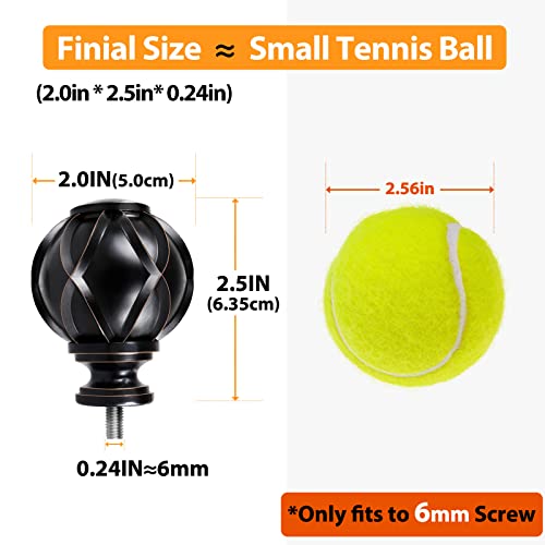HOTOZON Black Replacement Finials for 3/4 & 5/8 Inch Diameter Curtain Rods, Samll Decorative Drapery Rod Finials, Set of 2