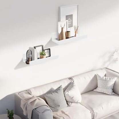 Muzilife 12" Small Floating Shelves Wood Wall Shelf with Lip, 2Pcs, White - color: White, size: 12"