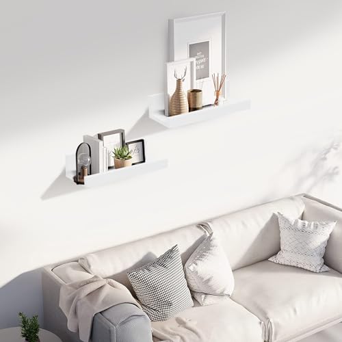 Muzilife 12" Small Floating Shelves Wood Wall Shelf with Lip, 4Pcs, White - color: White, size: 12"-4pcs